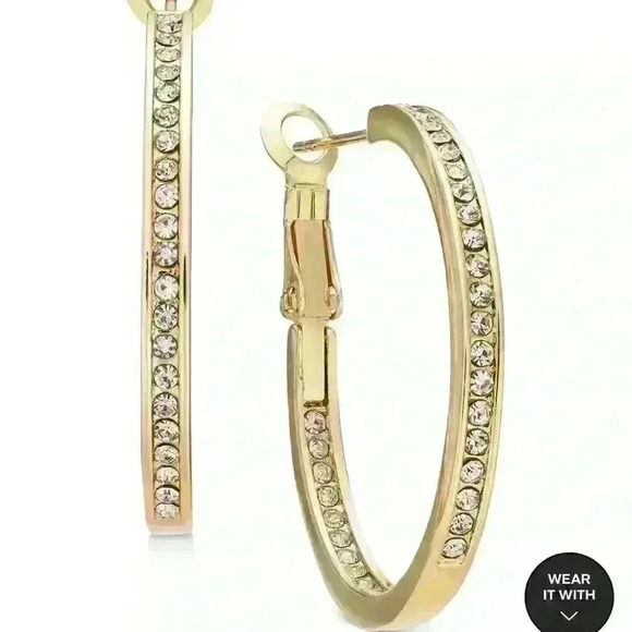 And Now This Jewelry - Médium Crystal Inside Out Medium Hoop In Gold Plate Earrings